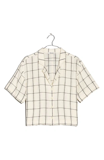 Madewell Windowpane Linen Blend Resort Cropped Shirt In Antique Cream
