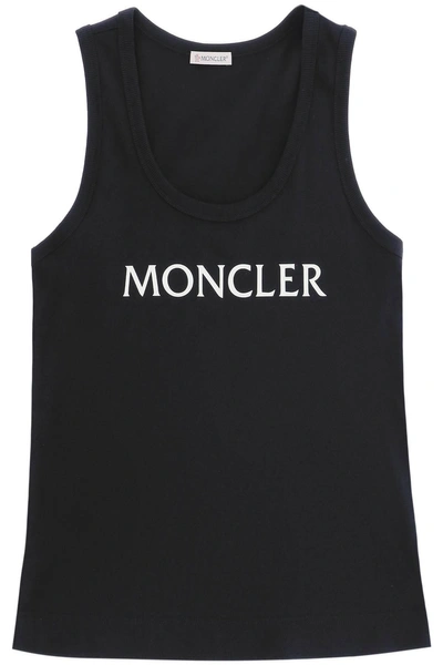 Moncler Basic Logo Print Ribbed Tank Top In Black