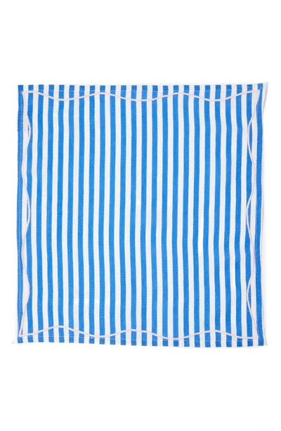 The Conran Shop Le Sole Stripe Embroidered Linen Napkin In Blue