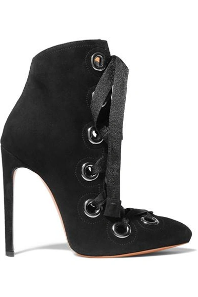 Alaïa Chamois Eyelet Lace Up Boot In Black