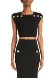 Balmain Mixed Stitch Six-button Knit Crop Top In Black