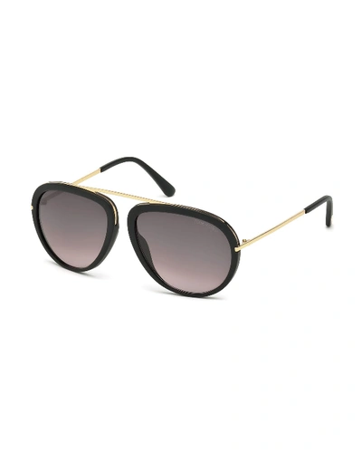Tom Ford Stacey Aviator Sunglasses, Black/rose Gold
