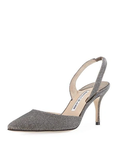 Manolo Blahnik Carolyne Tweed Mid-heel Halter Pumps In Bronze