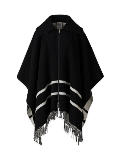 Moncler Wool Cape With Logo In Black