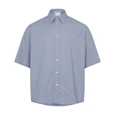 Acne Studios Drop-shoulder Short-sleeve Shirt In Dusty_blue