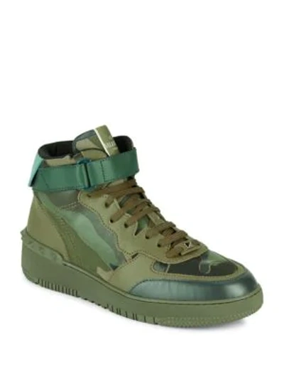 Valentino Garavani Leather Mid Top Trainers In Army Green