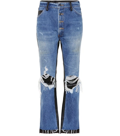 Amiri Leather-trimmed Cropped Jeans In Blue