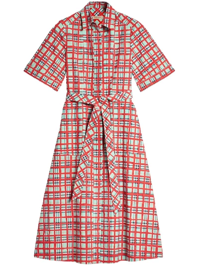 Burberry Painted Check Cotton Shirt Dress In Multicoloured