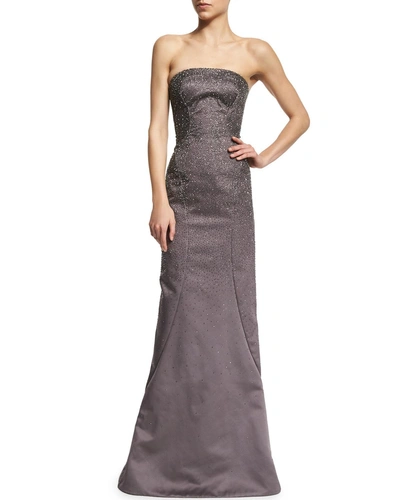 Zac Posen Strapless Embellished Gown, Heather Gray