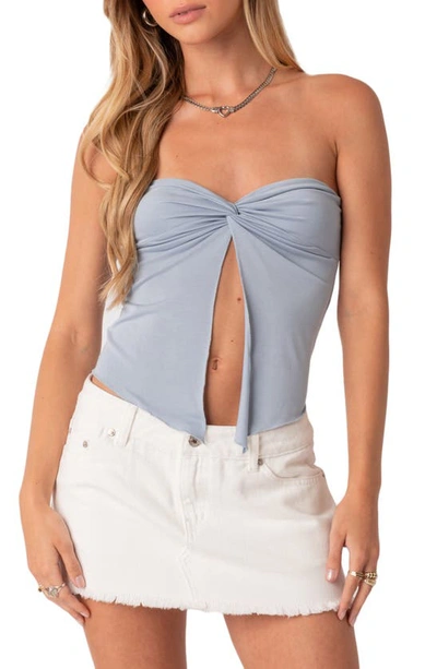 Edikted Twisted Split Front Tube Top In Blue