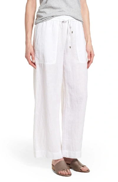 Eileen Fisher Organic Linen Drawstring-waist Wide-leg Pants, Plus Size In White