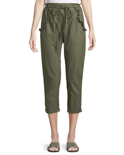 The Great The Tulip Linen-cotton Cropped Pants In Green