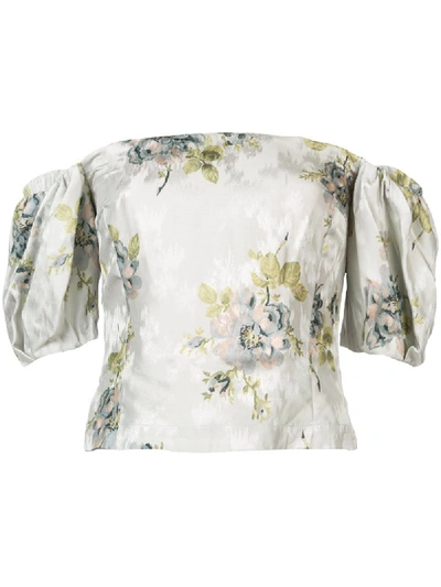 Brock Collection Boie Off-the-shoulder Peony Silk Jacquard Corset Top In Blue