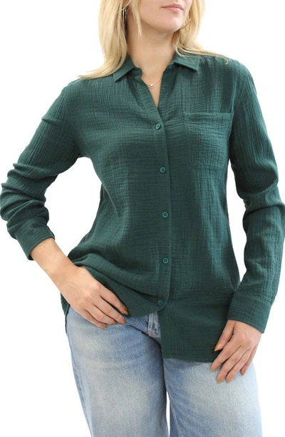 Beachlunchlounge Alessia Long Sleeve Cotton Shirt In Teal
