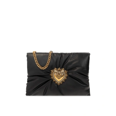 Dolce & Gabbana Medium Calfskin Devotion Soft Bag In Black