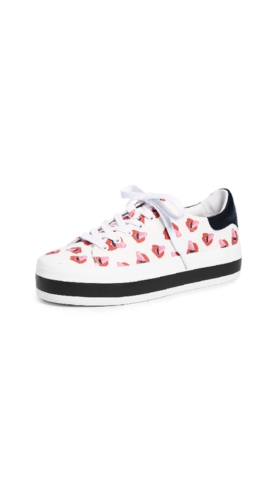 Alice And Olivia Ezra Printed Canvas Lace-up Platform Low-top Sneakers In White