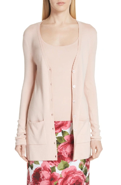 Michael Kors V-neck Button-front Tropical Wool/cashmere Cardigan In Blush