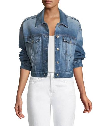 7 For All Mankind Bubble Button-front Denim Jacket In Blue