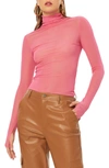 Afrm Zadie Mesh Turtleneck Top In Azalea Pink