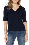 Liverpool Los Angeles Double Layer V-neck Rib Top In Dark Navy