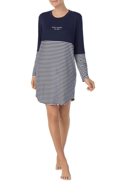 Kate Spade Stripe Colorblock Nightgown In Dark Blue/ Stp