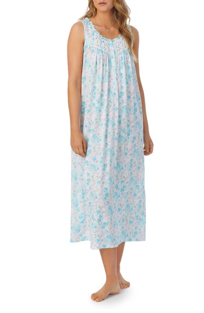 Eileen West Floral Cotton Blend Ballet Nightgown In Aqua Flower