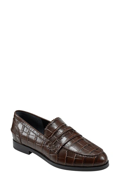 Marc Fisher Ltd Milton Croc Embossed Loafer In Dark Brown 200