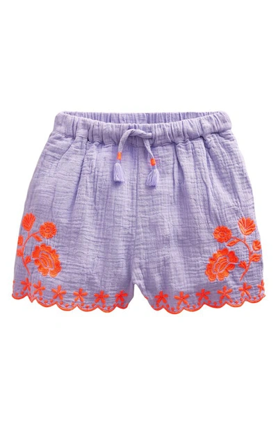 Mini Boden Kids' Embroidered Hem Shorts Pretty Lavender Girls Boden