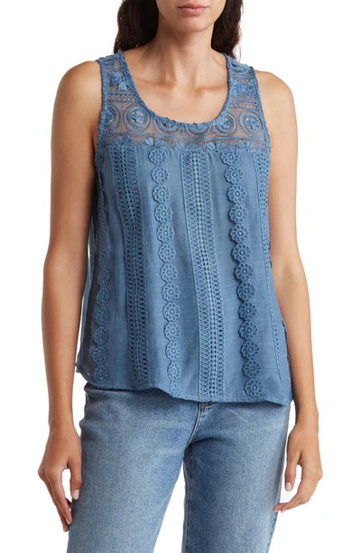 Forgotten Grace Embroidered Knit Tank Blouse In Blue