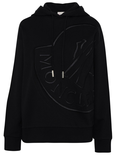 Moncler Logo Embroidered Drawstring Hoodie In Black