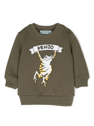 Kenzo Babies' Logo-print Cotton Sweatshirt In Green