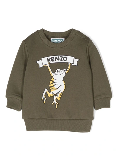 Kenzo Babies' Logo印花棉卫衣 In Green