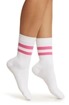 Item M6 Ribbed Compression Crew Socks In White Pink Stripe