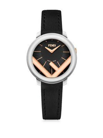 Fendi Run Away Stainless Steel Leather Watch In Black