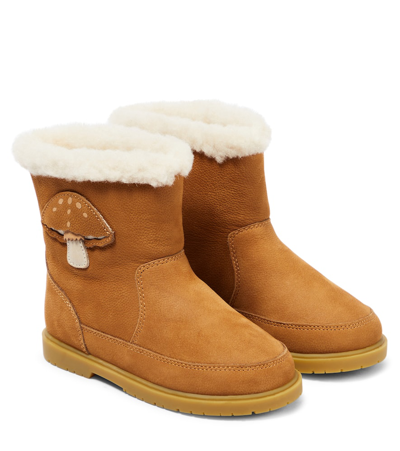 Donsje Kids' Mushroom Leather Ankle Boots In Brown