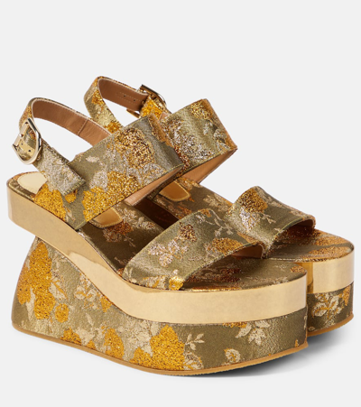 Dries Van Noten Floral Platform Sandals In Gold