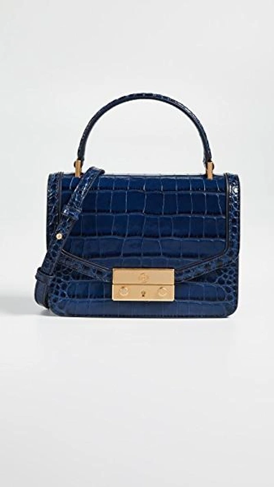 Tory Burch Juliette Embossed Mini Top Handle Satchel In Tory Navy