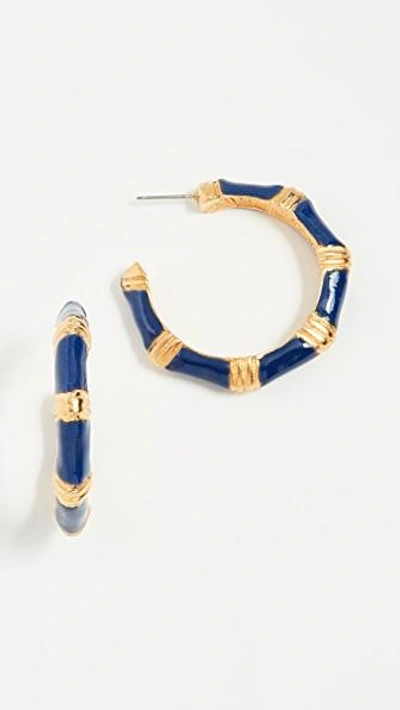 Kenneth Jay Lane Bamboo Hoop Earrings In Blue