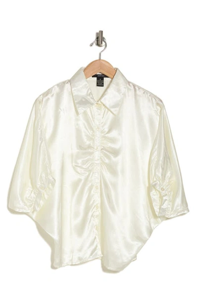 Vertigo Paris Three-quarter Sleeve Button-up Satin Shirt In White