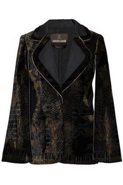 Roberto Cavalli Woman Cape-effect Twill-paneled Metallic Printed Velvet Jacket Black In Multicolor