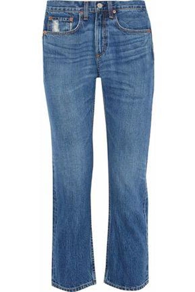 Rag & Bone Woman Cropped Faded Mid-rise Bootcut Jeans Mid Denim