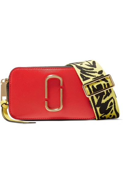 Marc Jacobs Snapshot Color-block Textured-leather Shoulder Bag In Poppy Red Multi/gold