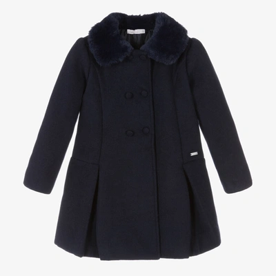 Patachou Kids' Girls Navy Blue Felted Coat
