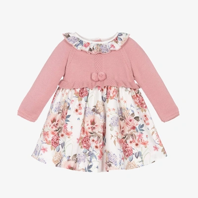 Artesania Granlei Babies' Girls Pink Cotton Floral Knit Dress