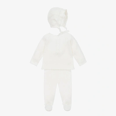 Artesania Granlei Ivory Knitted 2 Piece Babygrow & Hat Set