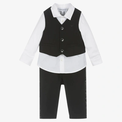Emporio Armani Babies' Boys Black Wool Waistcoat Suit