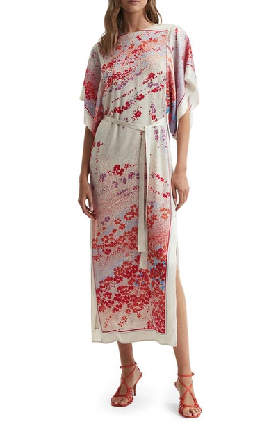 Reiss Lydia Scarf-print Belted-waist Woven Maxi Dress In Pink Multi