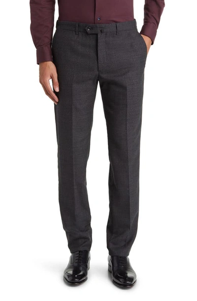 Emporio Armani Flat Front Wool Trousers In Solid Dark Grey