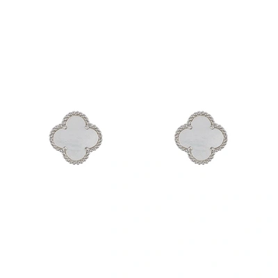 Adornia Quatrefoil White Mother Of Pearl Clover Stud Earrings Silver