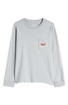 Vineyard Vines Kids' Football Whale Long Sleeve Pocket Cotton Graphic T-shirt In Barracuda